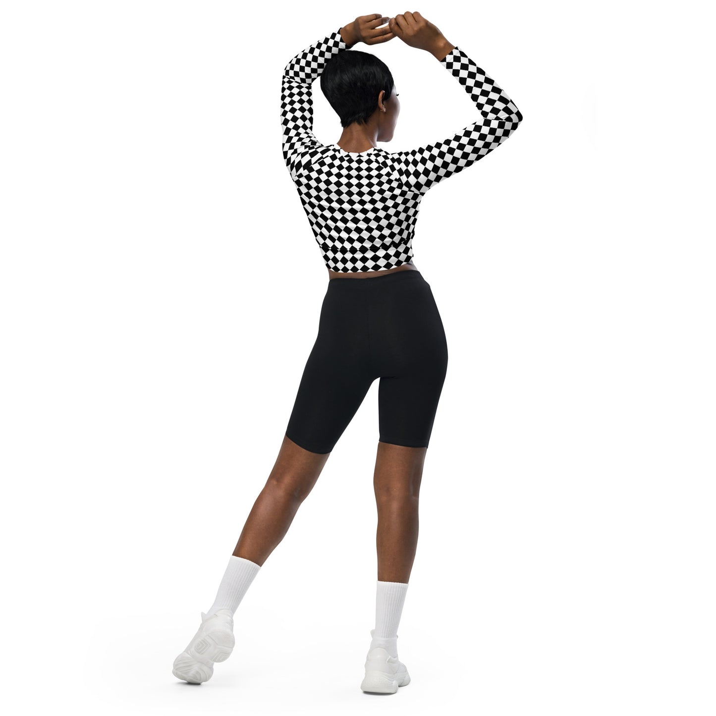 Black and white pattern Recycled long-sleeve crop top