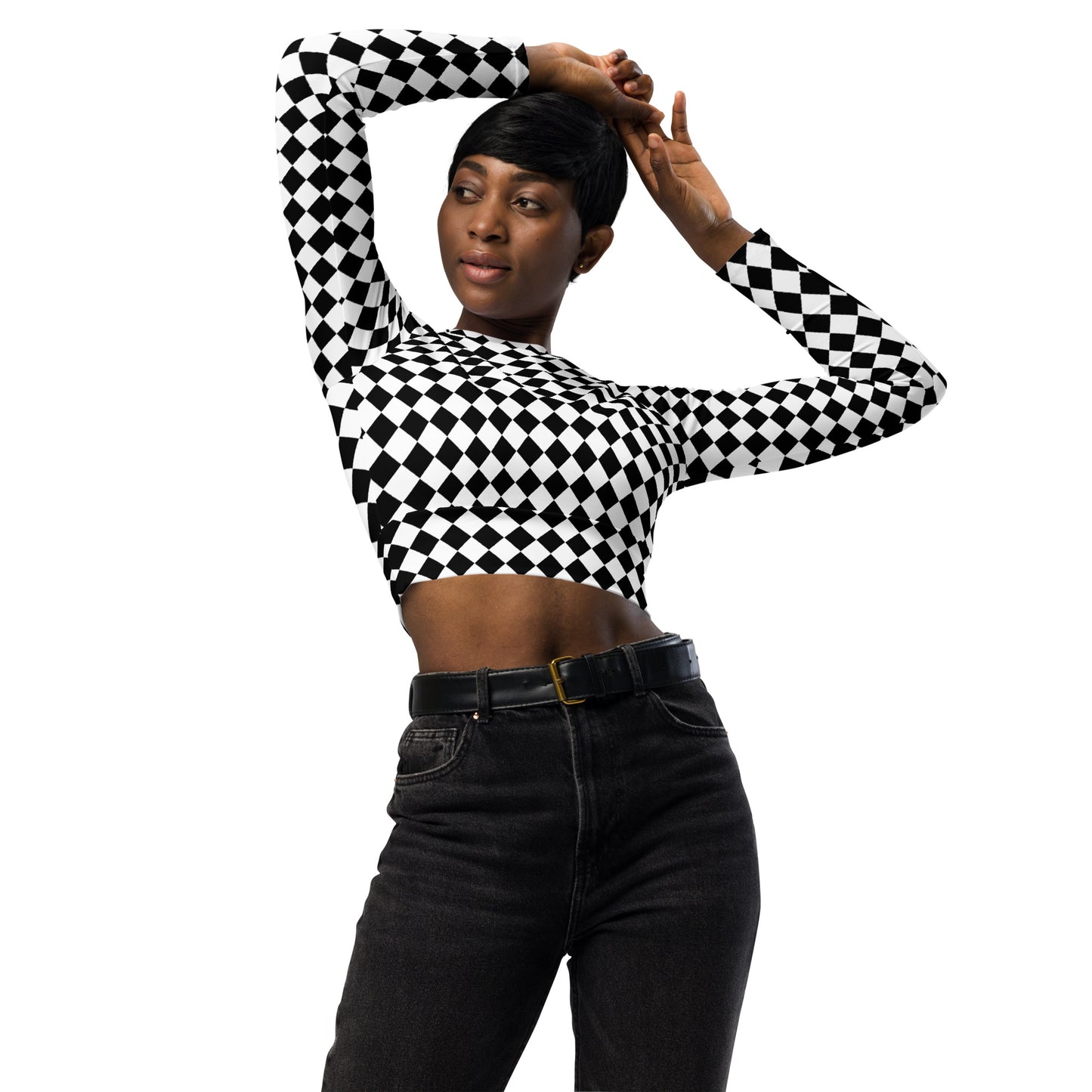 Black and white pattern Recycled long-sleeve crop top