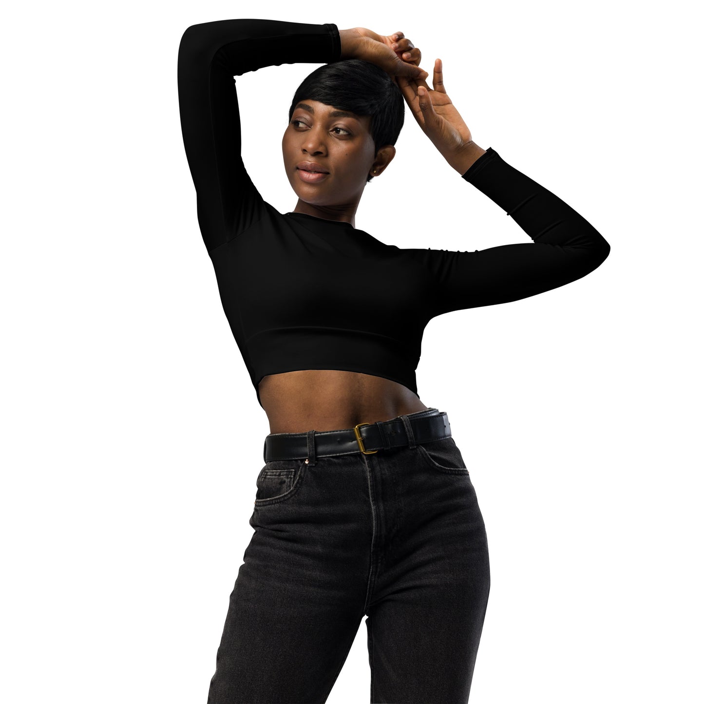 Recycled long-sleeve crop top - Black