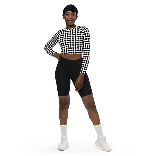 Black and white pattern Recycled long-sleeve crop top