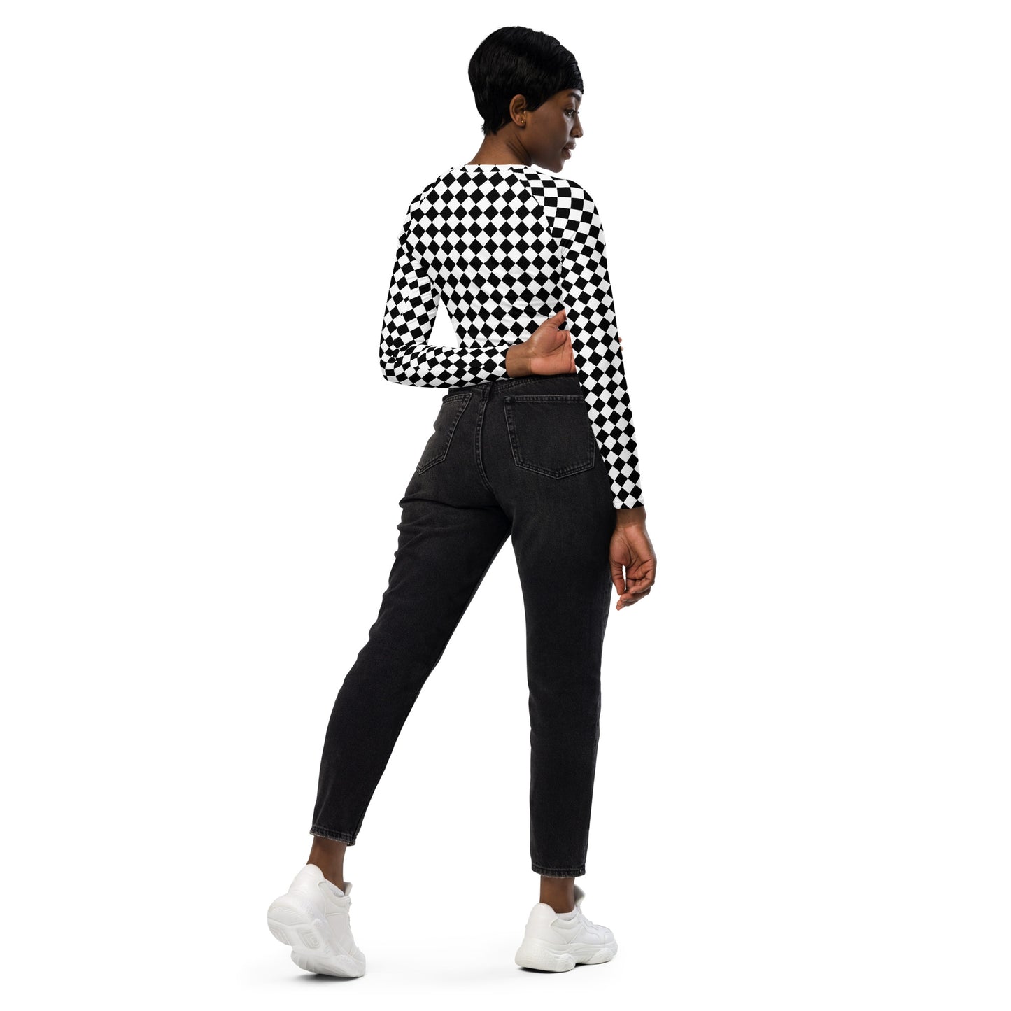 Black and white pattern Recycled long-sleeve crop top